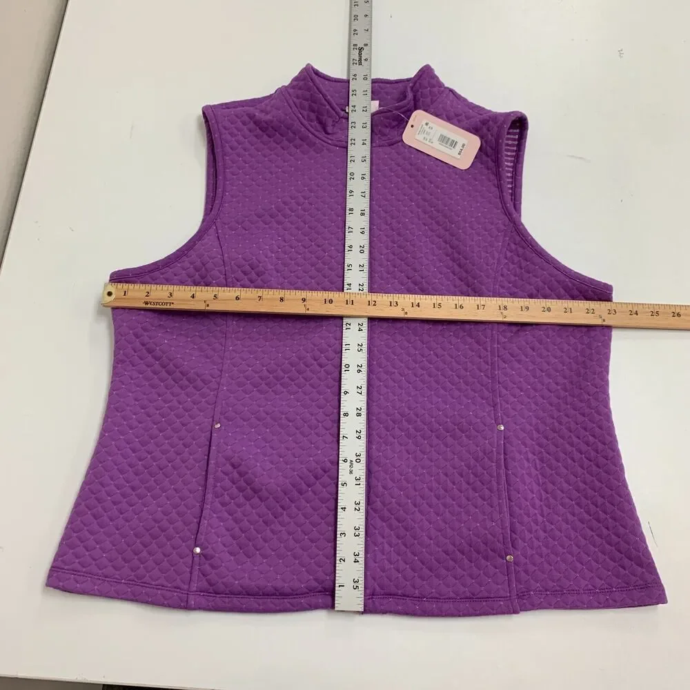 Allison Daley Quilted Vest Womens XS Extra Small Purple Sparkly Full Zip Pockets